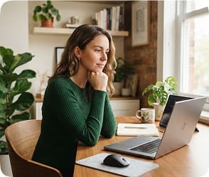 Homeowner at a desk searching for an electrician on a laptop